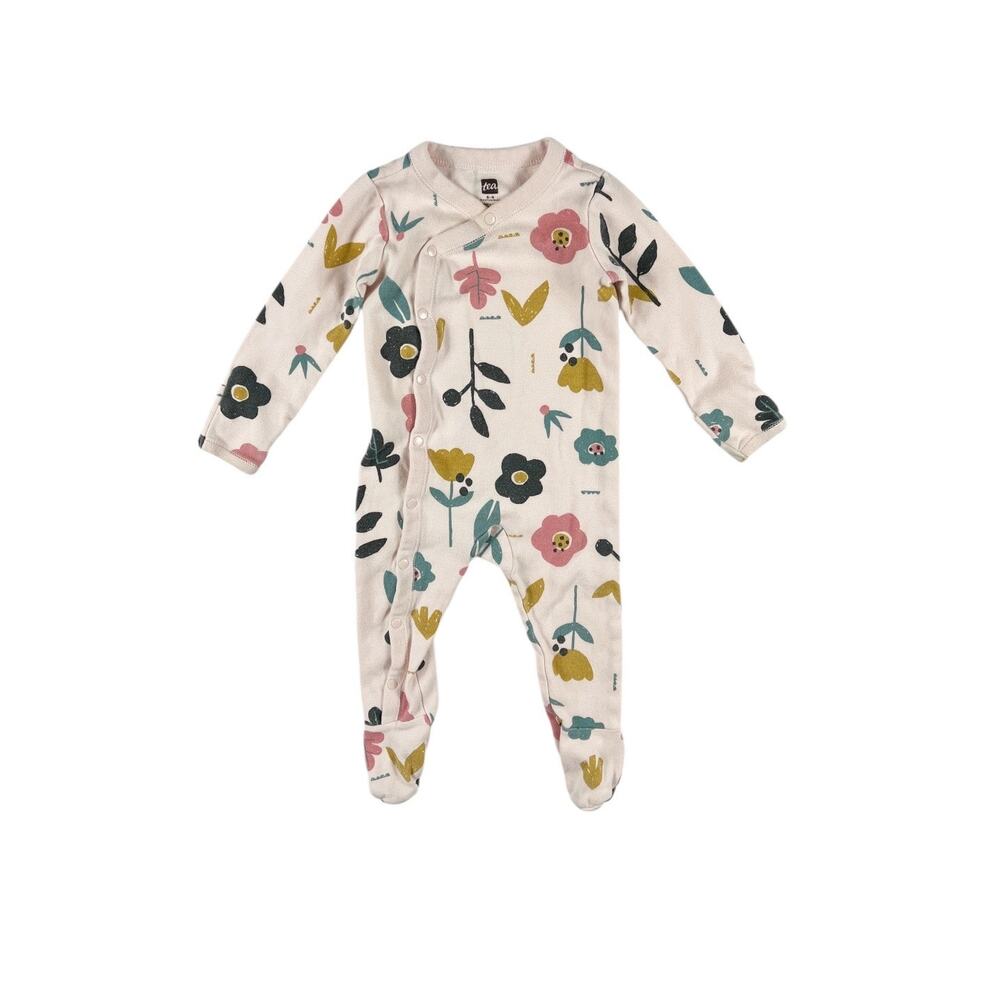 Tea Collection Pink Floral Footed Pajamas size 6-9 months